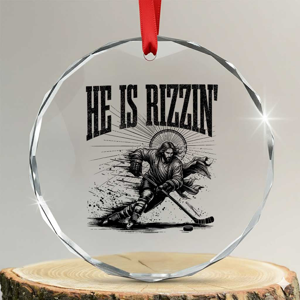 Funny Jesus Hockey Crystal Glass Ornament He Is Rizzin'