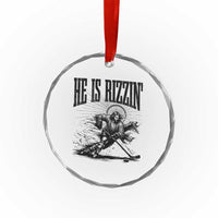 Funny Jesus Hockey Crystal Glass Ornament He Is Rizzin'