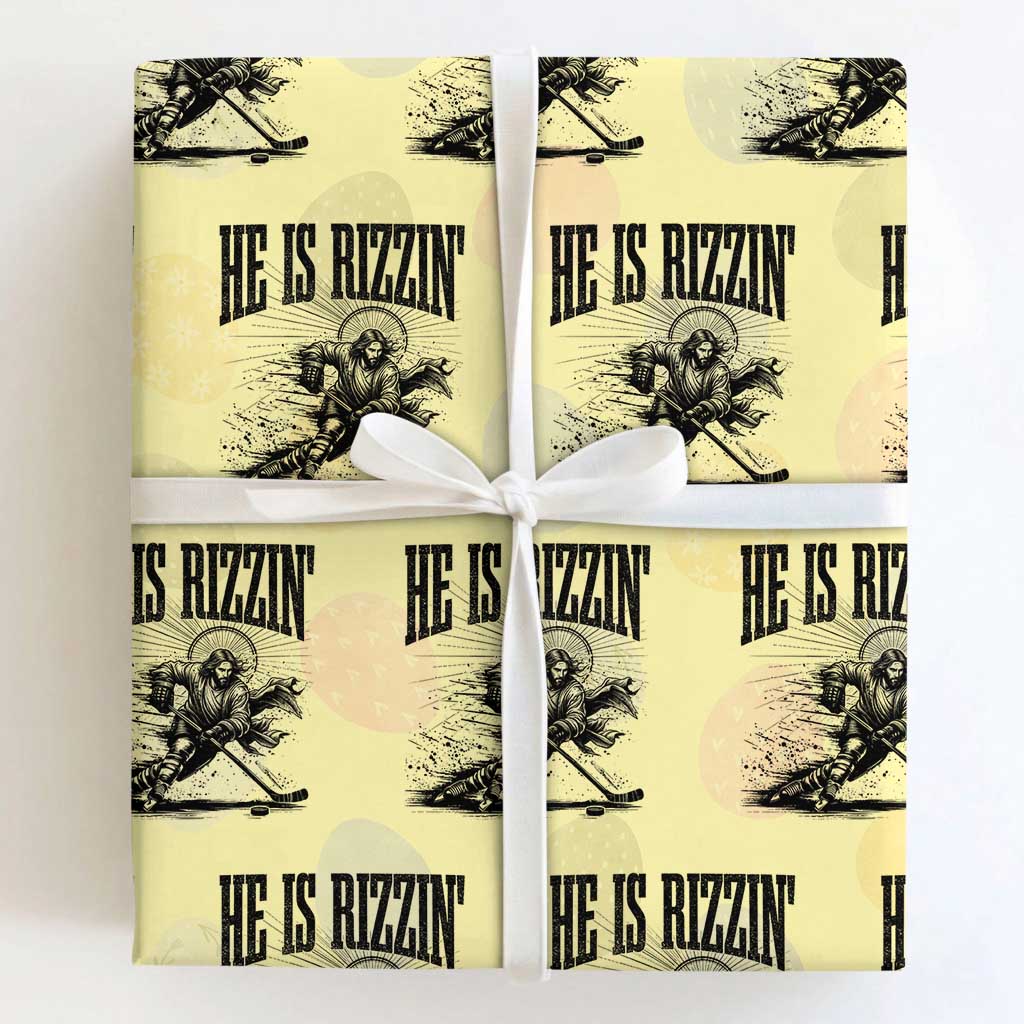 Funny Jesus Hockey Wrapping Paper Roll He Is Rizzin'