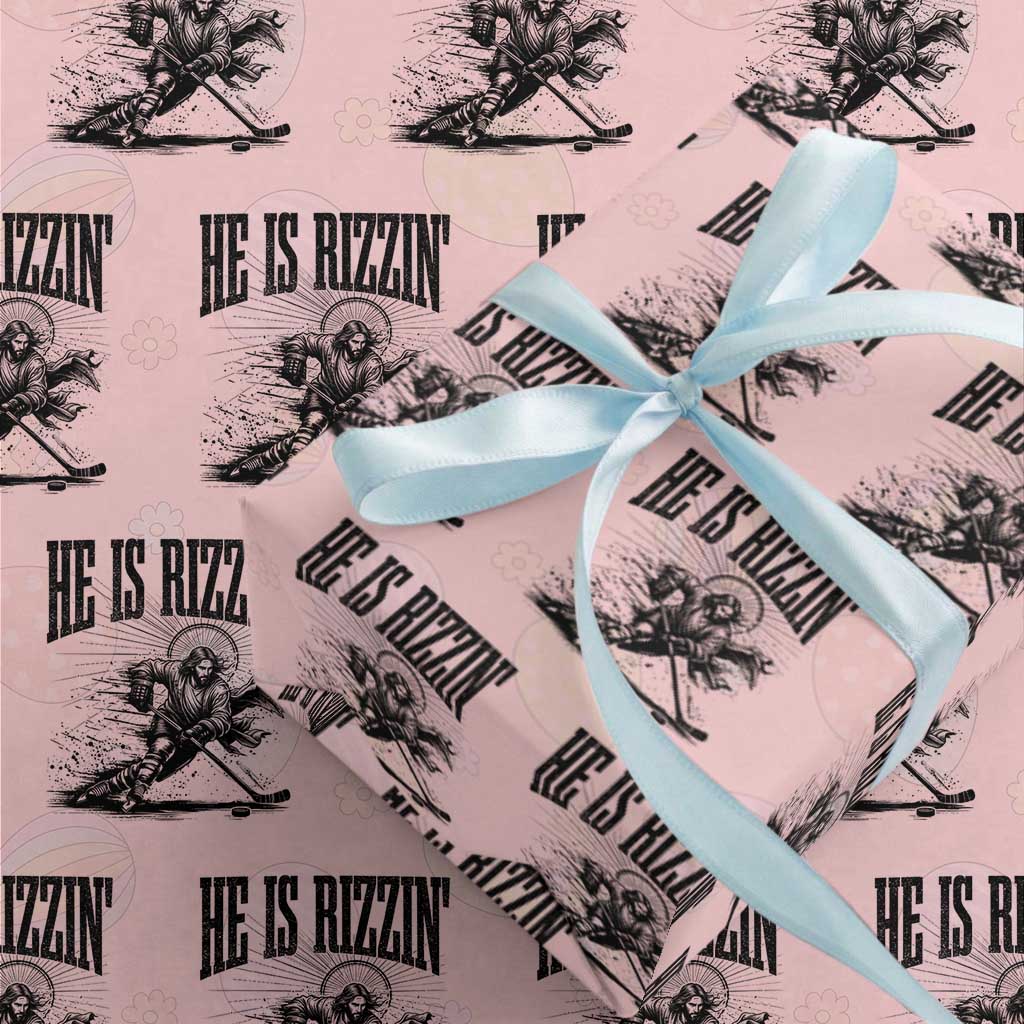 Funny Jesus Hockey Wrapping Paper Roll He Is Rizzin'