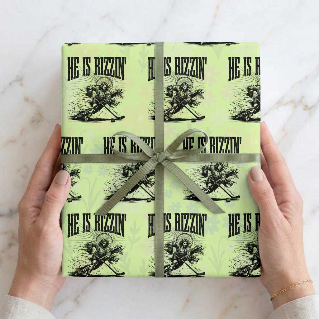 Funny Jesus Hockey Wrapping Paper Roll He Is Rizzin'
