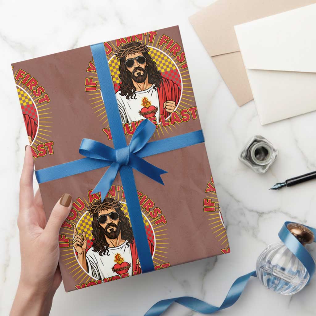 Funny Jesus Racing Wrapping Paper Roll If You Are Not First You Are Last - Wonder Print Shop