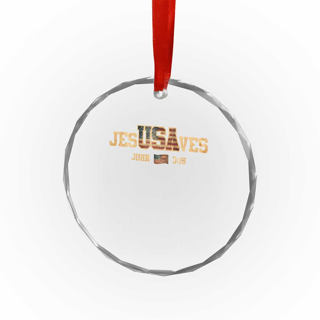 Funny Jesus Saves USA John 3 16 Crystal Glass Ornament Christian 4th Of July Bible Verse - Wonder Print Shop