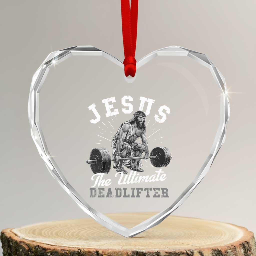 Funny Jesus The Ultimate Deadlifter Heart Crystal Glass Ornament Christian Workout Gym - Wonder Print Shop