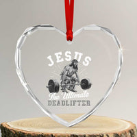 Funny Jesus The Ultimate Deadlifter Heart Crystal Glass Ornament Christian Workout Gym - Wonder Print Shop