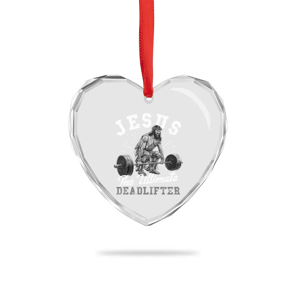 Funny Jesus The Ultimate Deadlifter Heart Crystal Glass Ornament Christian Workout Gym - Wonder Print Shop