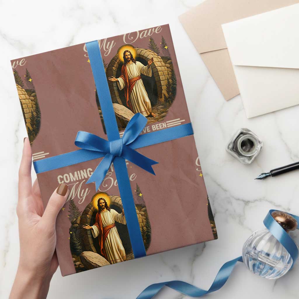 Funny Jesus Wrapping Paper Roll Coming Out Of My Cave And I've Been Doing Just Fine - Wonder Print Shop