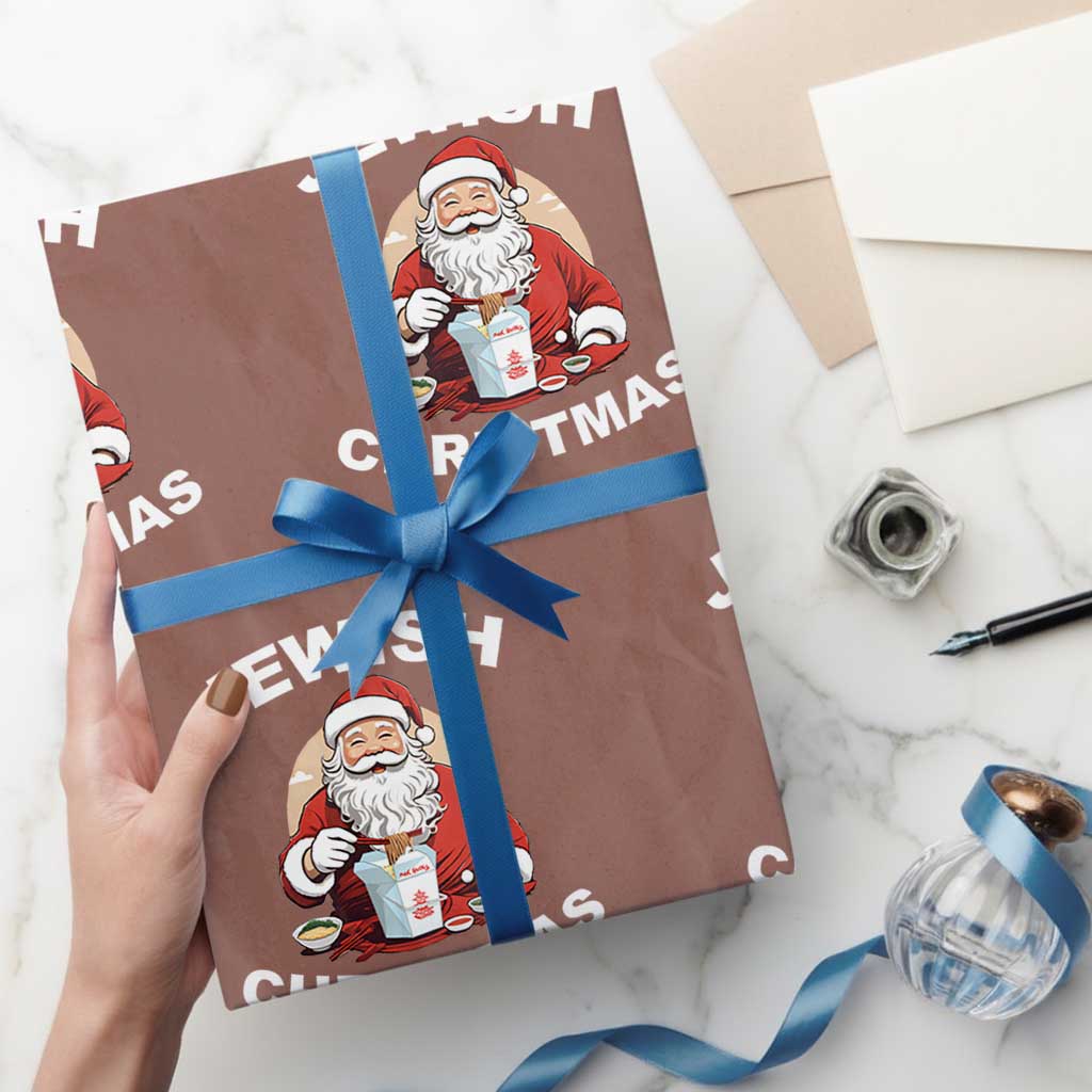 Funny Jewish Christmas Wrapping Paper Roll Santa Is Eating Chinese Food Hanukkah Hebrew - Wonder Print Shop
