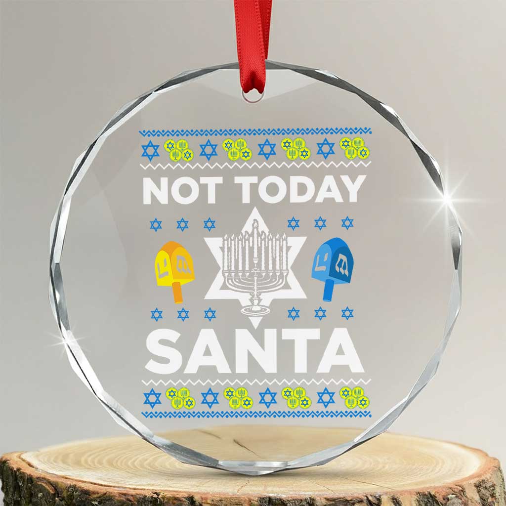 Funny Jewish Hanukkah Crystal Glass Ornament Not Today Santa Hebrew David Star TS11