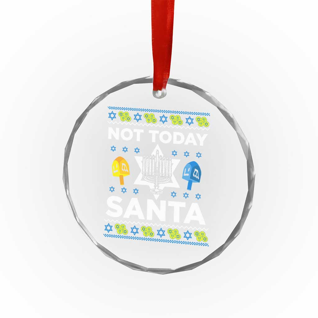 Funny Jewish Hanukkah Crystal Glass Ornament Not Today Santa Hebrew David Star TS11