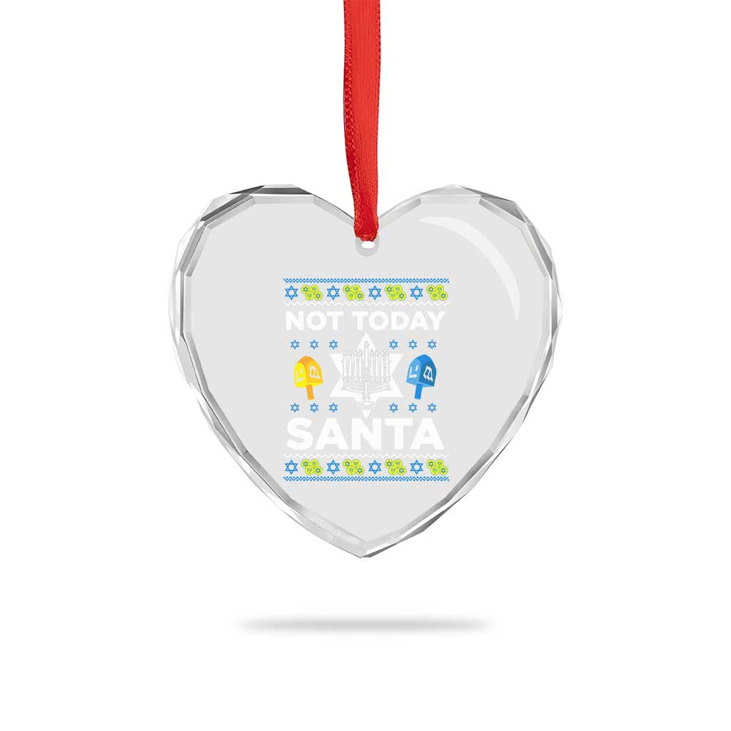 Funny Jewish Hanukkah Heart Crystal Glass Ornament Not Today Santa Hebrew David Star - Wonder Print Shop