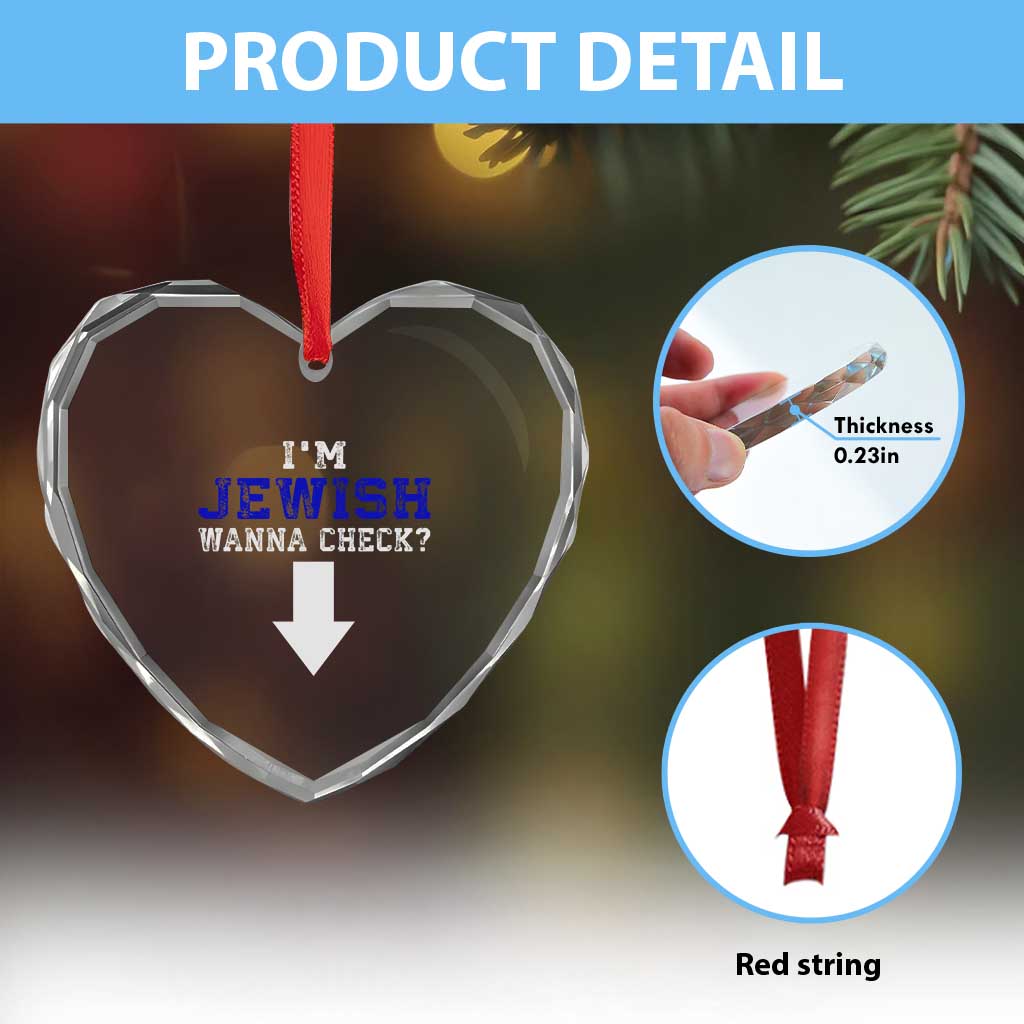 Funny Jewish Heart Crystal Glass Ornament Im Jewish Wanna Check - Wonder Print Shop