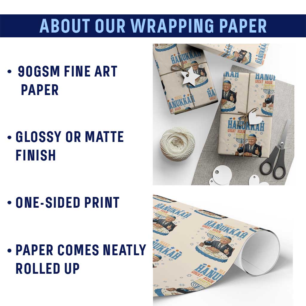 Funny Jewish Holiday Wrapping Paper Roll Make Hanukkah Great Again Ugly Gift - Wonder Print Shop