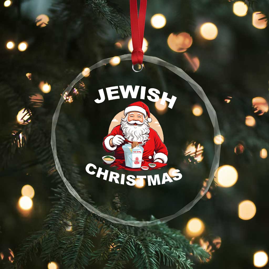 Funny Jewish Xmas Crystal Glass Ornament Santa Is Eating Chinese Food Hanukkah Hebrew TS11