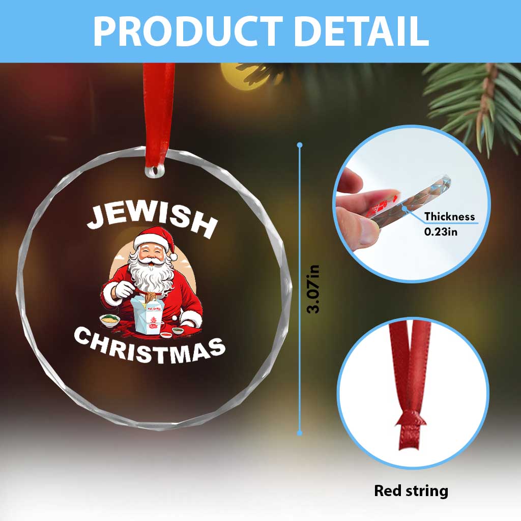 Funny Jewish Xmas Crystal Glass Ornament Santa Is Eating Chinese Food Hanukkah Hebrew TS11