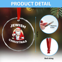 Funny Jewish Xmas Crystal Glass Ornament Santa Is Eating Chinese Food Hanukkah Hebrew TS11