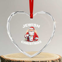 Funny Jewish Xmas Heart Crystal Glass Ornament Santa Is Eating Chinese Food Hanukkah Hebrew - Wonder Print Shop