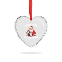 Funny Jewish Xmas Heart Crystal Glass Ornament Santa Is Eating Chinese Food Hanukkah Hebrew - Wonder Print Shop