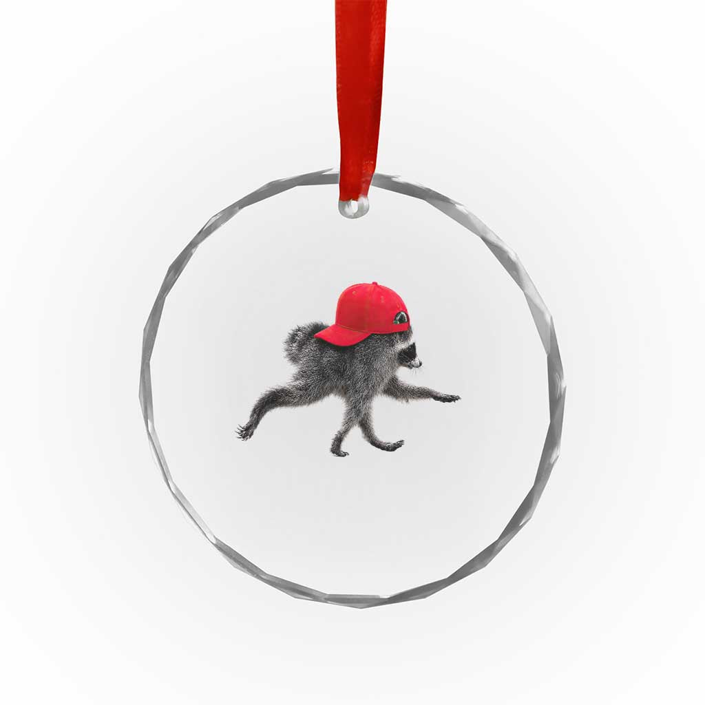 Funny Jimothy Raccoon Wearing Red Cap Graphic Crystal Glass Ornament Viral Seattle Trash Panda Feral Legend