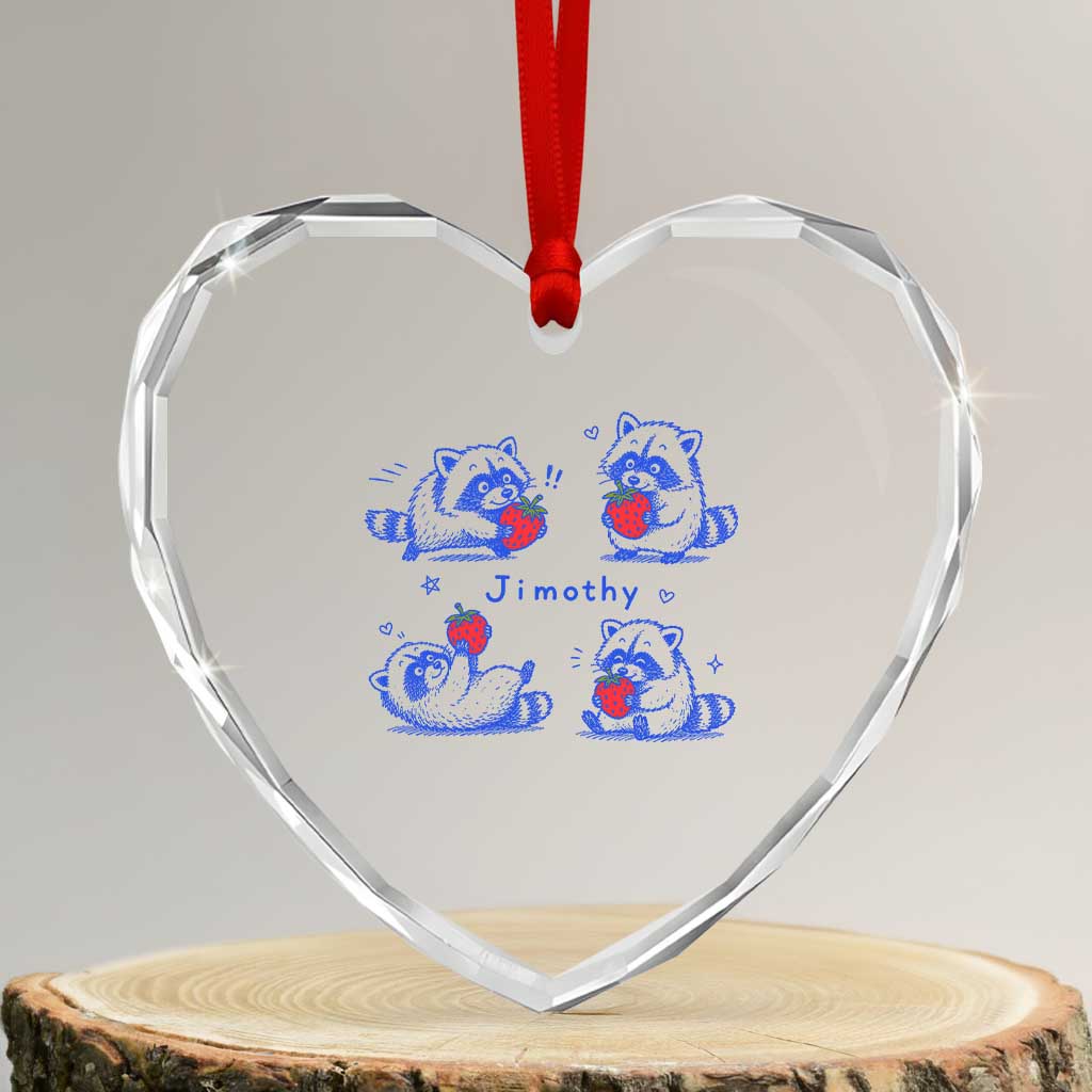 Funny Jimothy Viral Raccoon Heart Crystal Glass Ornament Cute Baby Trash Panda Strawberry
