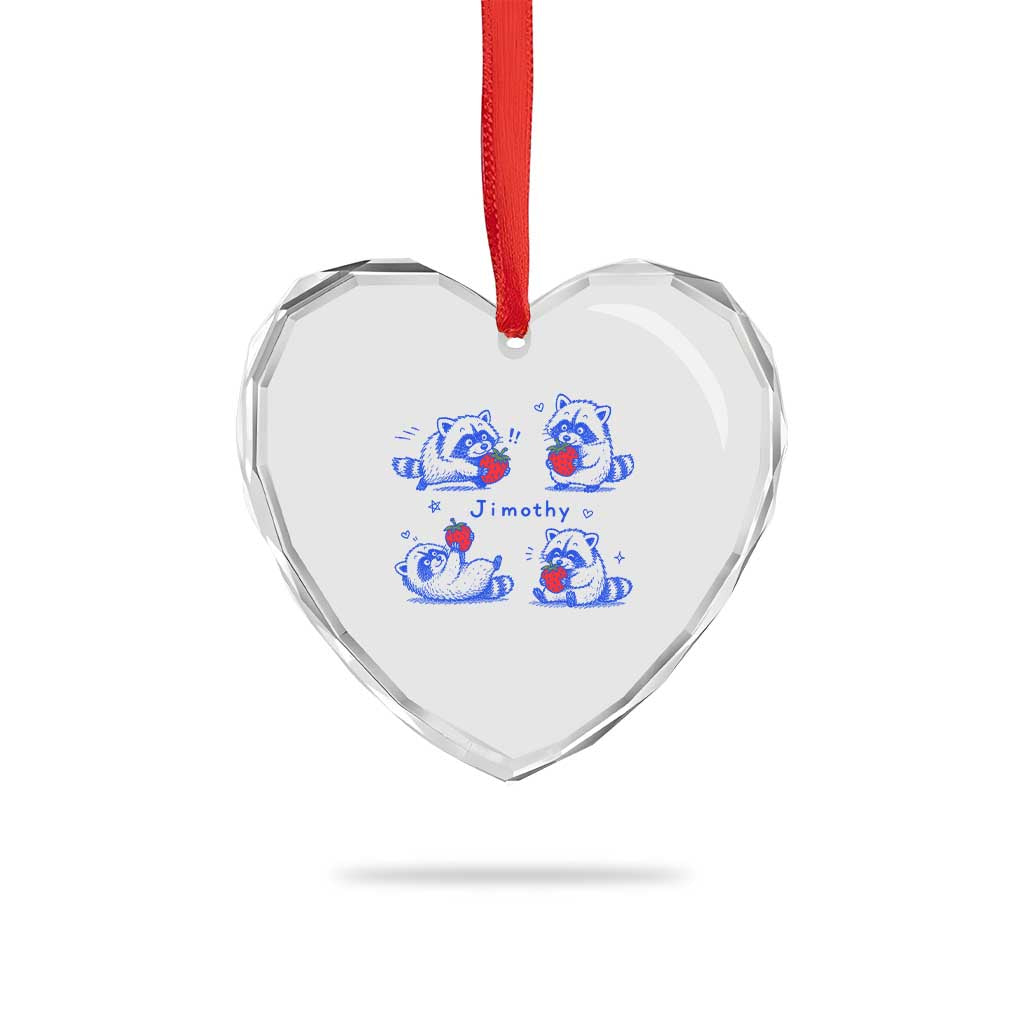 Funny Jimothy Viral Raccoon Heart Crystal Glass Ornament Cute Baby Trash Panda Strawberry