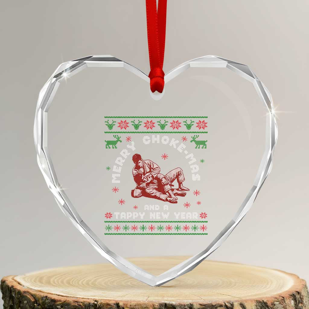 Funny Jiu Jitsu Christmas Heart Crystal Glass Ornament Holiday Martial Arts BJJ Lover Ugly Xmas - Wonder Print Shop