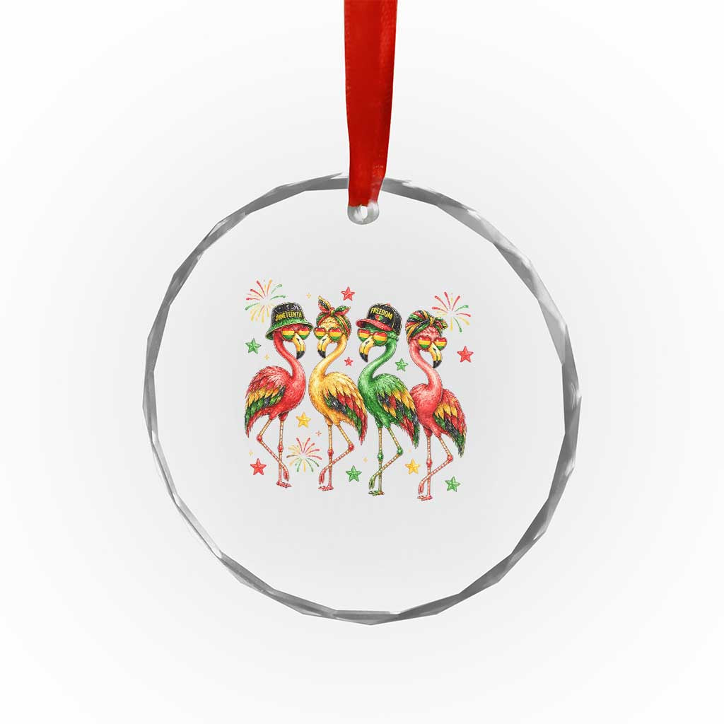 Funny Juneteenth Flamingos Squad Crystal Glass Ornament African American Heritage
