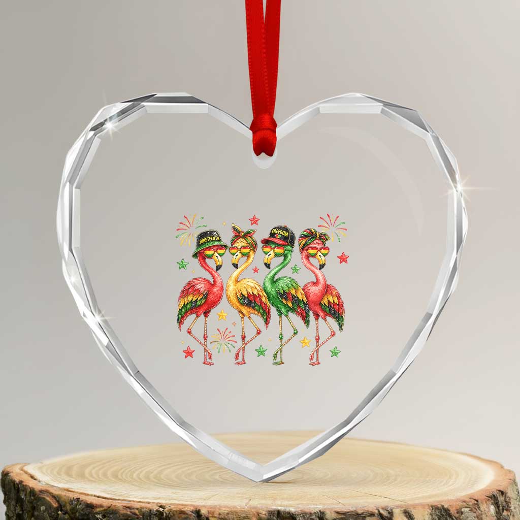 Funny Juneteenth Flamingos Squad Heart Crystal Glass Ornament African American Heritage
