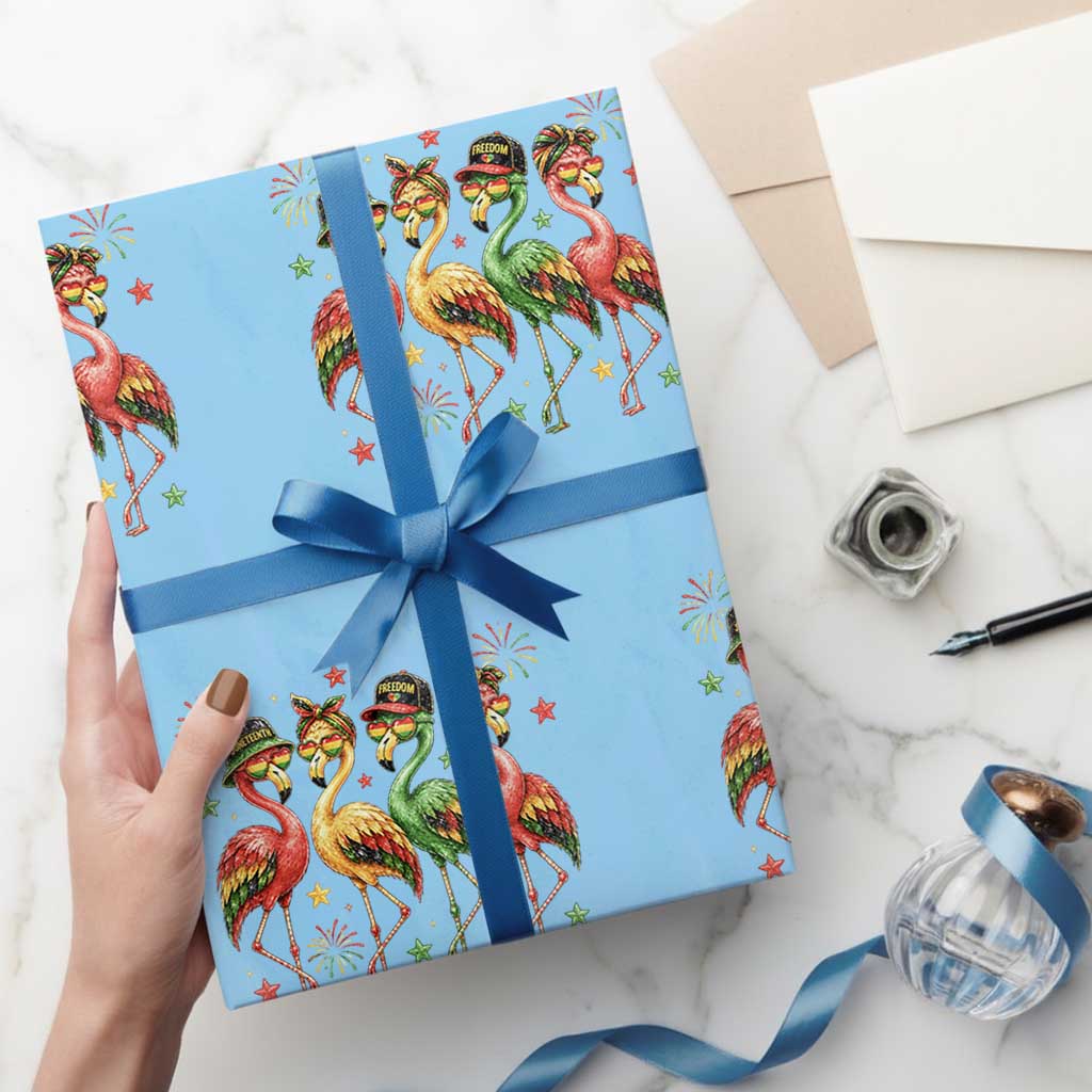 Funny Juneteenth Flamingos Squad Wrapping Paper Roll African American Heritage