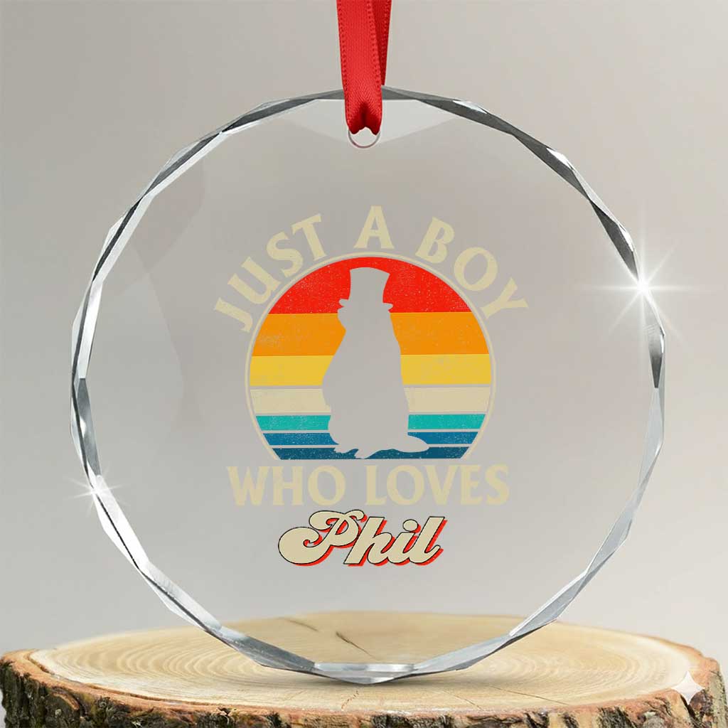 Funny Just A Boy Who Loves Phil Groundhog Crystal Glass Ornament Punxsy Woodchuck Day Lover - Wonder Print Shop