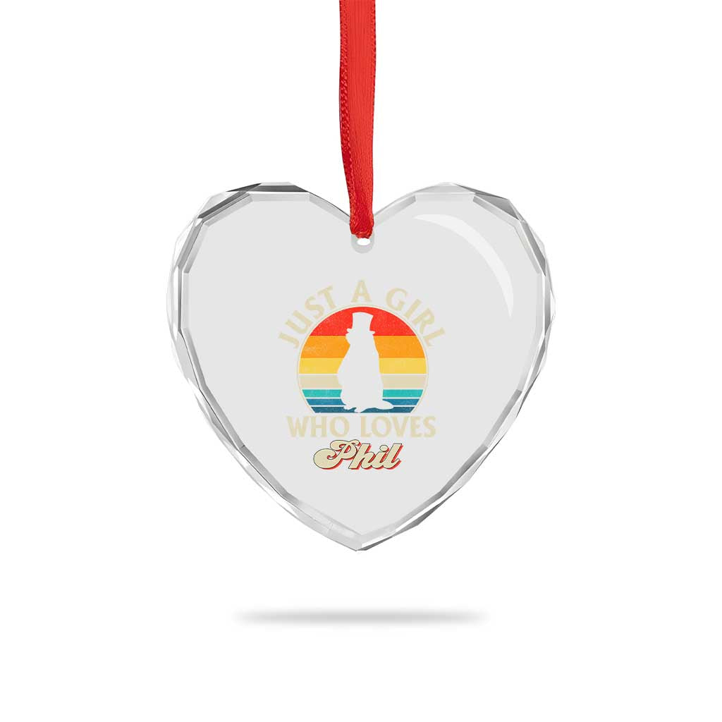 Funny Just A Girl Who Loves Phil Groundhog Heart Crystal Glass Ornament Punxsy Woodchuck Day Lover - Wonder Print Shop