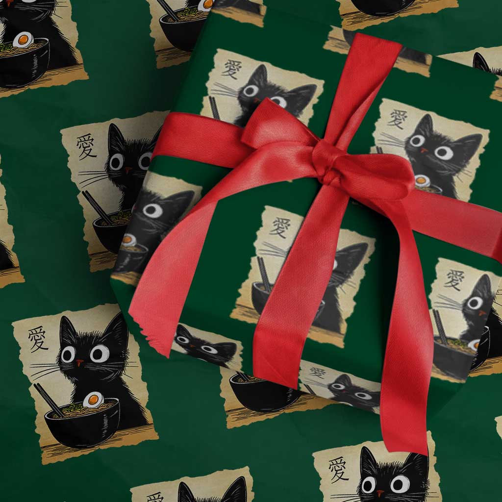 Funny Kawaii Cat Ramen Wrapping Paper Roll Japanese Noodles Lover Anime Otaku Manga Retro