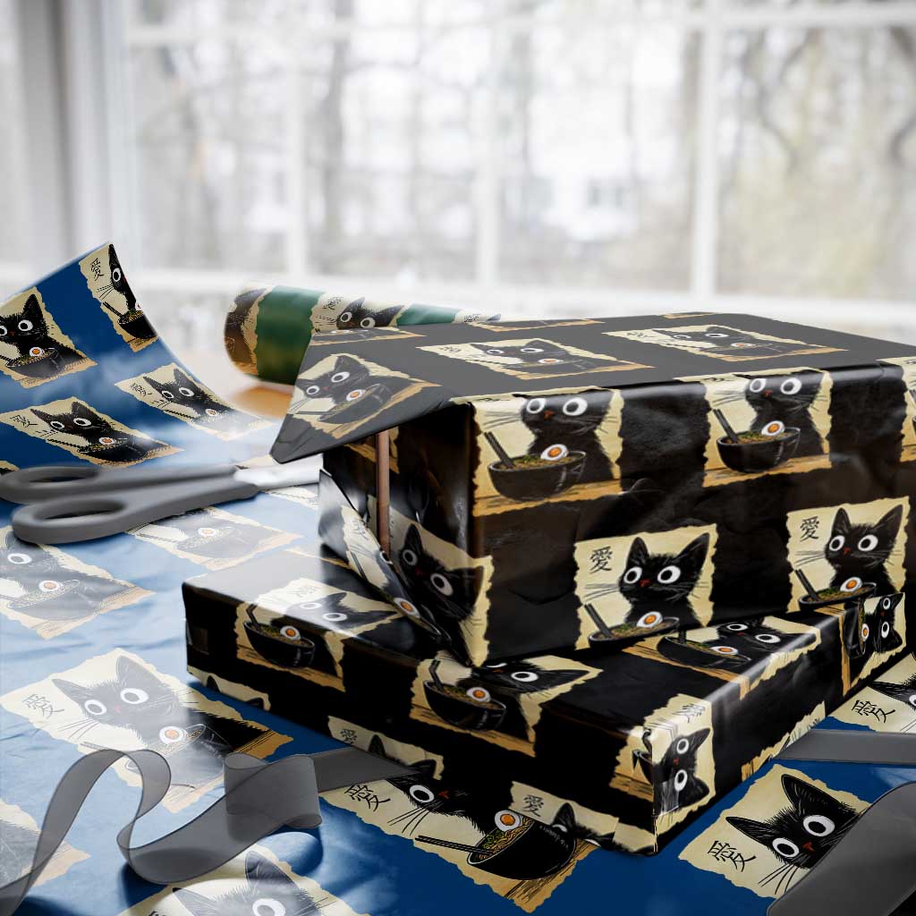 Funny Kawaii Cat Ramen Wrapping Paper Roll Japanese Noodles Lover Anime Otaku Manga Retro