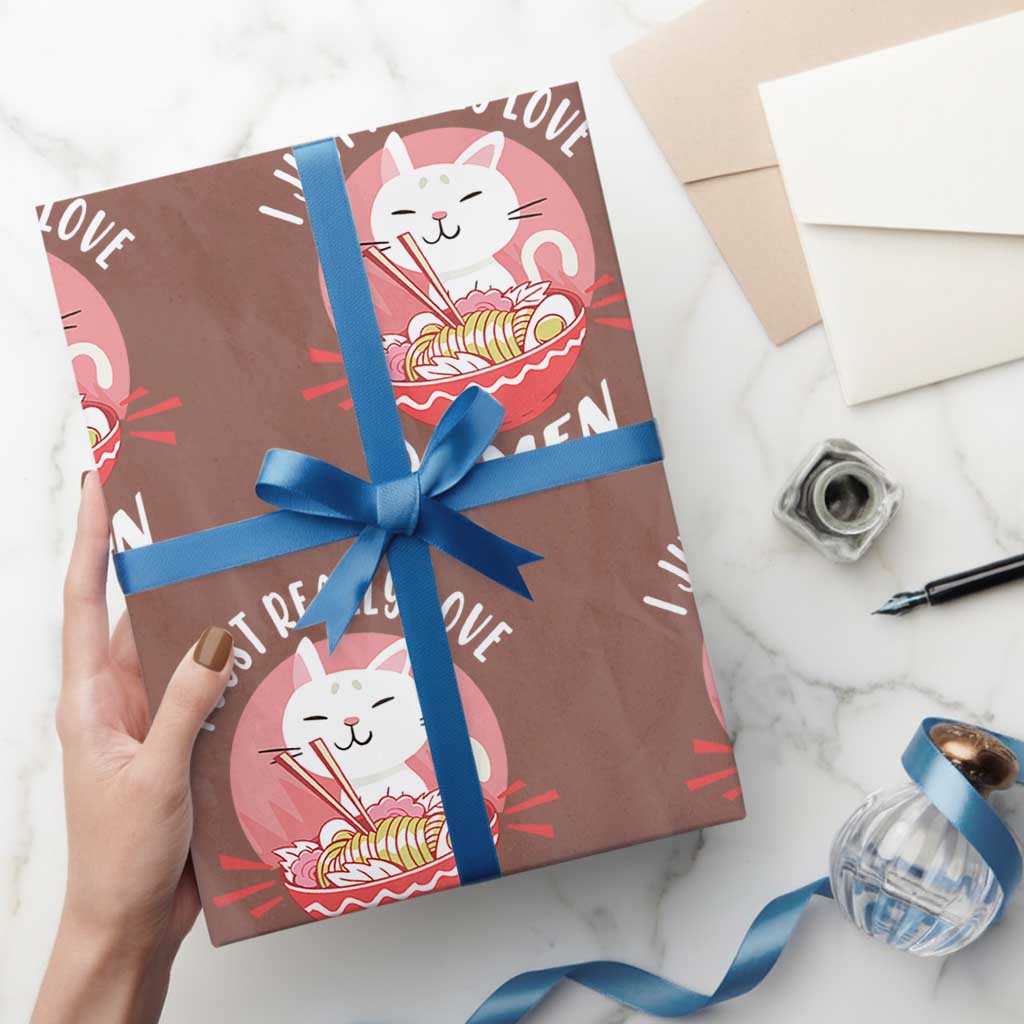 Funny Kawaii Cat Ramen Japanese Wrapping Paper Roll I Just Really Love Ramen Otaku Manga Cute Graphic