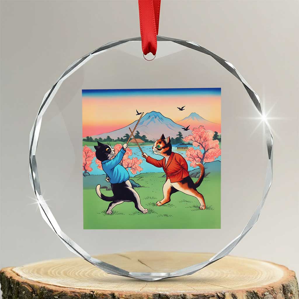 Funny Kendo Cat Crystal Glass Ornament Samurai Martial Arts - Wonder Print Shop