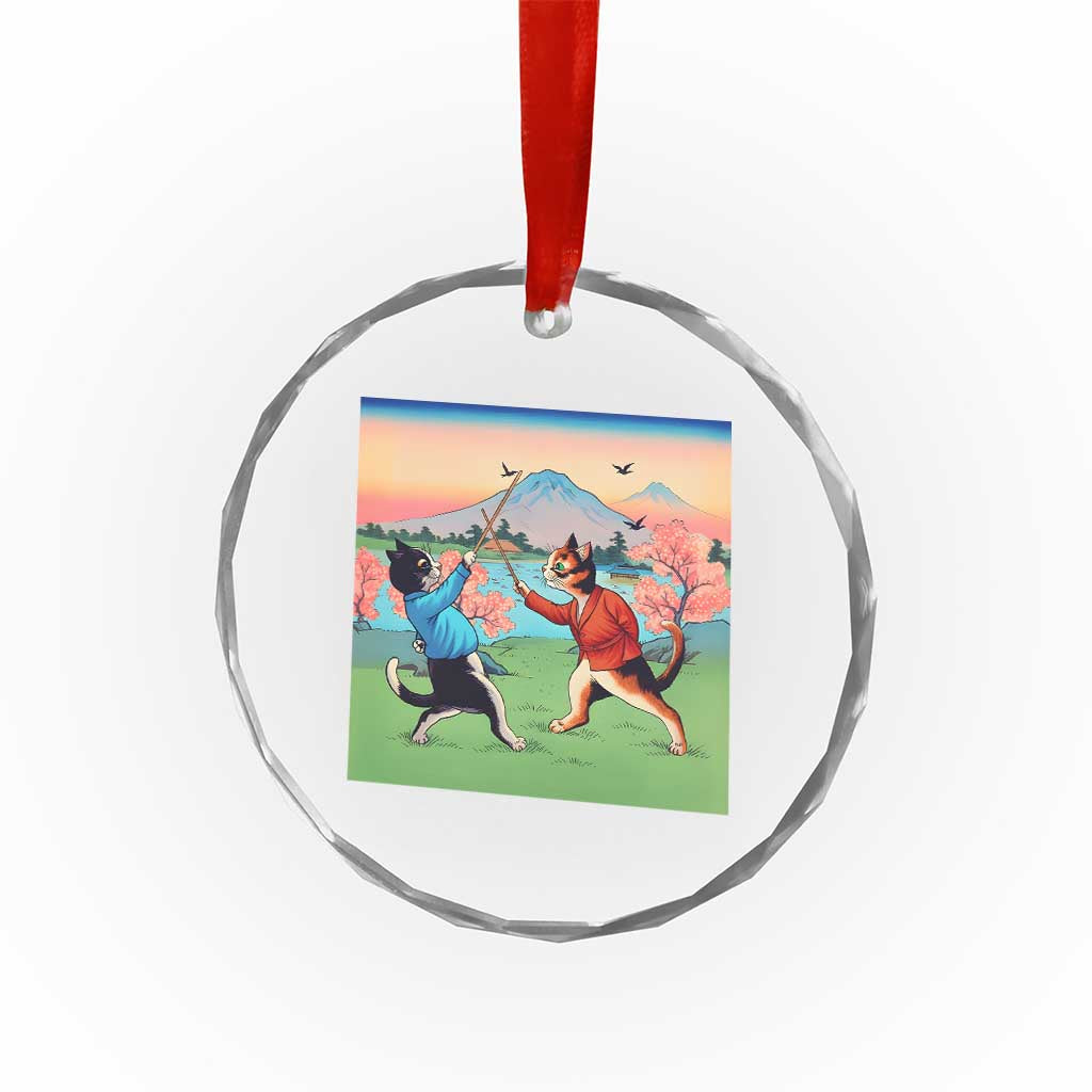 Funny Kendo Cat Crystal Glass Ornament Samurai Martial Arts - Wonder Print Shop