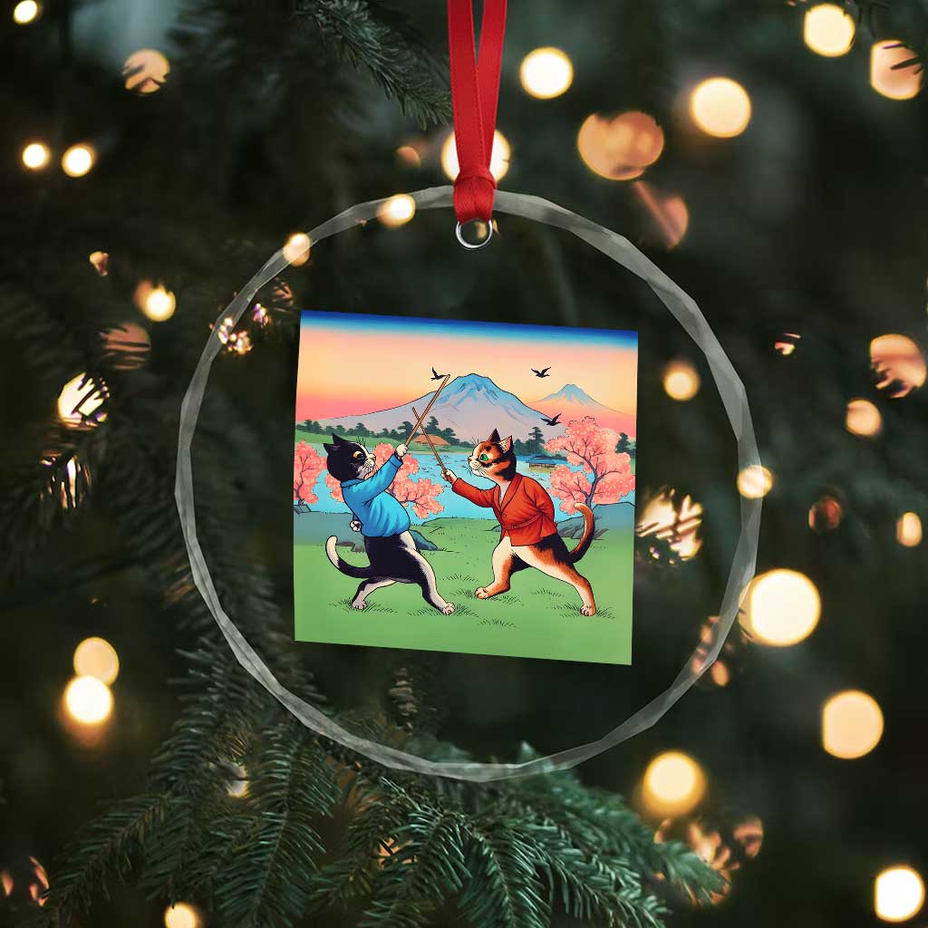 Funny Kendo Cat Crystal Glass Ornament Samurai Martial Arts - Wonder Print Shop