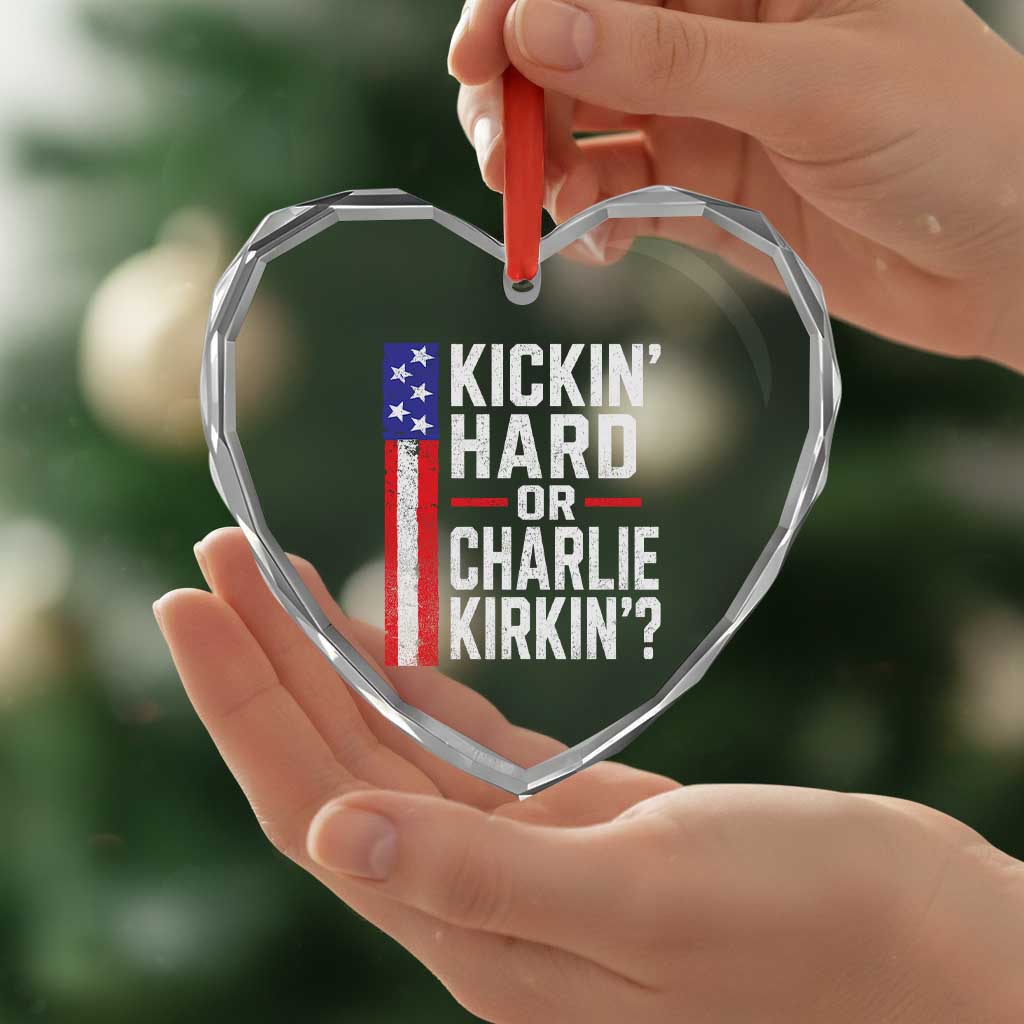 Funny Kickin Hard Or Kirkin US Political Heart Crystal Glass Ornament Vintage American Flag