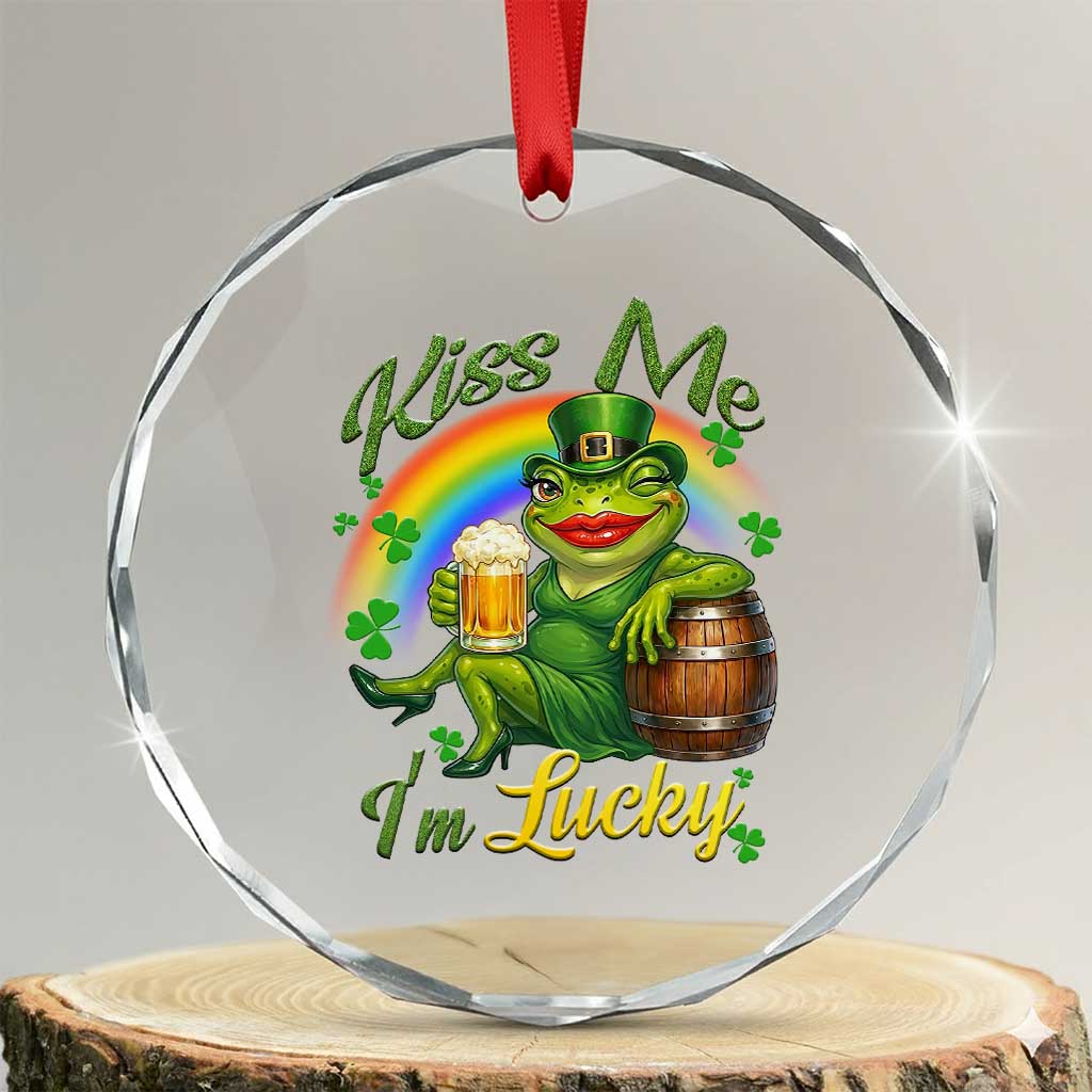 Funny Kiss Me I Am Lucky Crystal Glass Ornament St Patricks Day Frog
