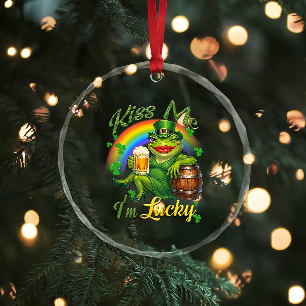 Funny Kiss Me I Am Lucky Crystal Glass Ornament St Patricks Day Frog