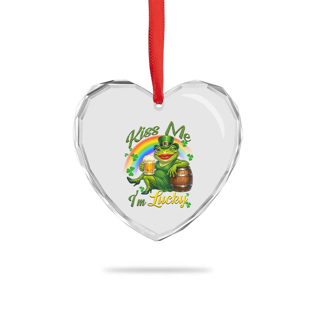 Funny Kiss Me I Am Lucky Heart Crystal Glass Ornament St Patricks Day Frog