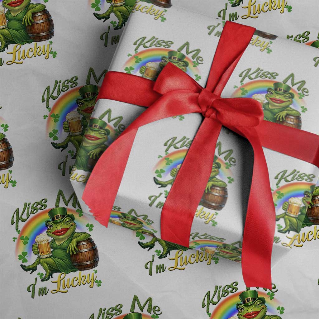 Funny Kiss Me I Am Lucky Wrapping Paper Roll St Patricks Day Frog