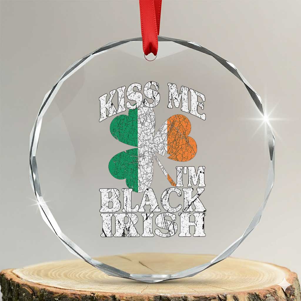 Funny Kiss Me I'm Black Irish Crystal Glass Ornament St Patrick's Day Vintage Shamrock