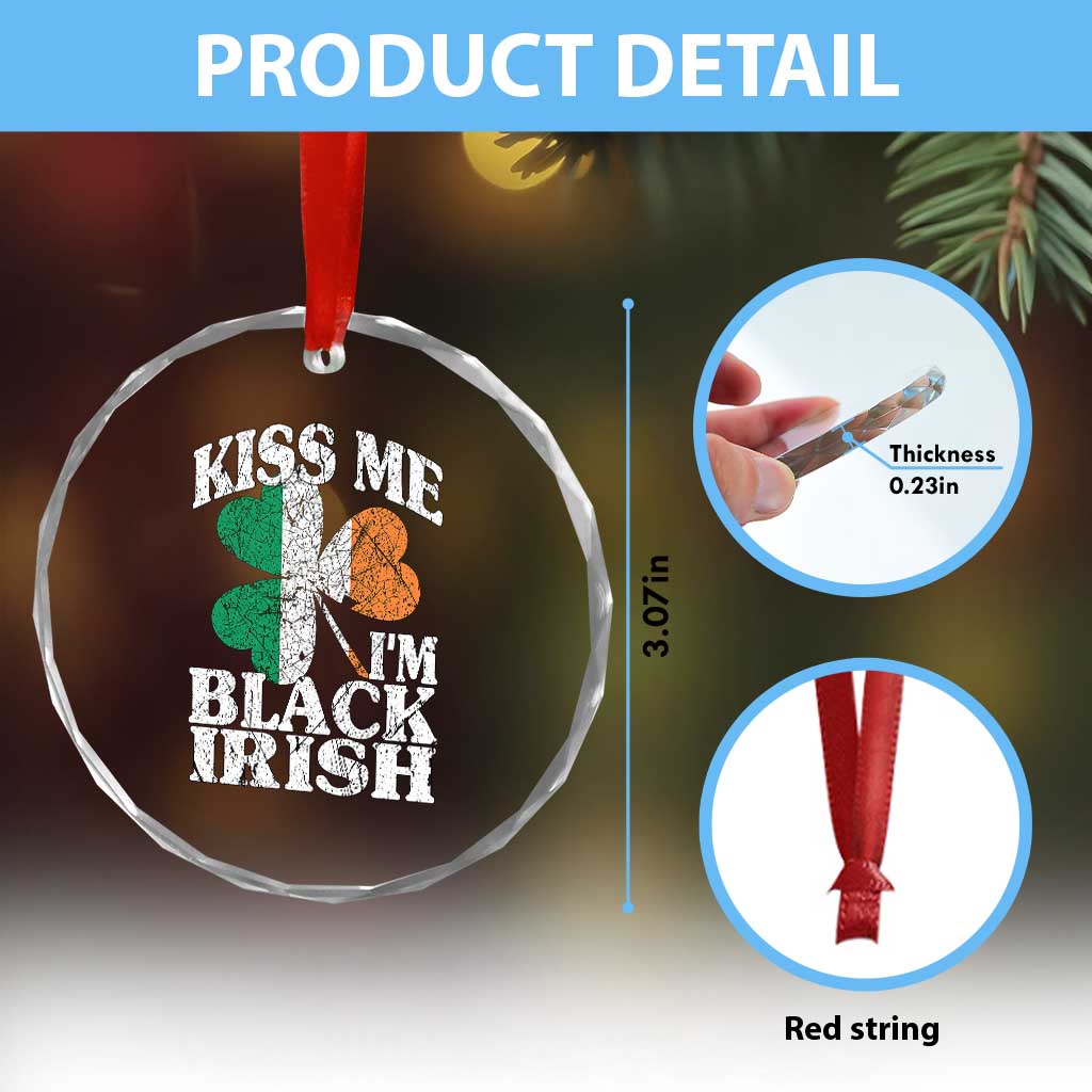 Funny Kiss Me I'm Black Irish Crystal Glass Ornament St Patrick's Day Vintage Shamrock