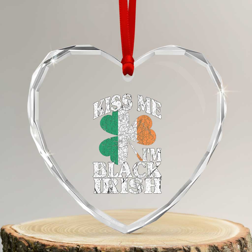 Funny Kiss Me I'm Black Irish Heart Crystal Glass Ornament St Patrick's Day Vintage Shamrock