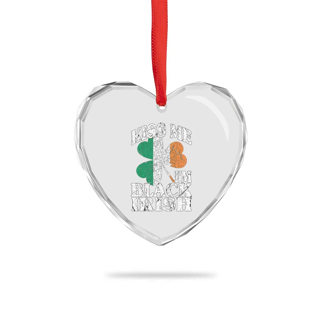 Funny Kiss Me I'm Black Irish Heart Crystal Glass Ornament St Patrick's Day Vintage Shamrock