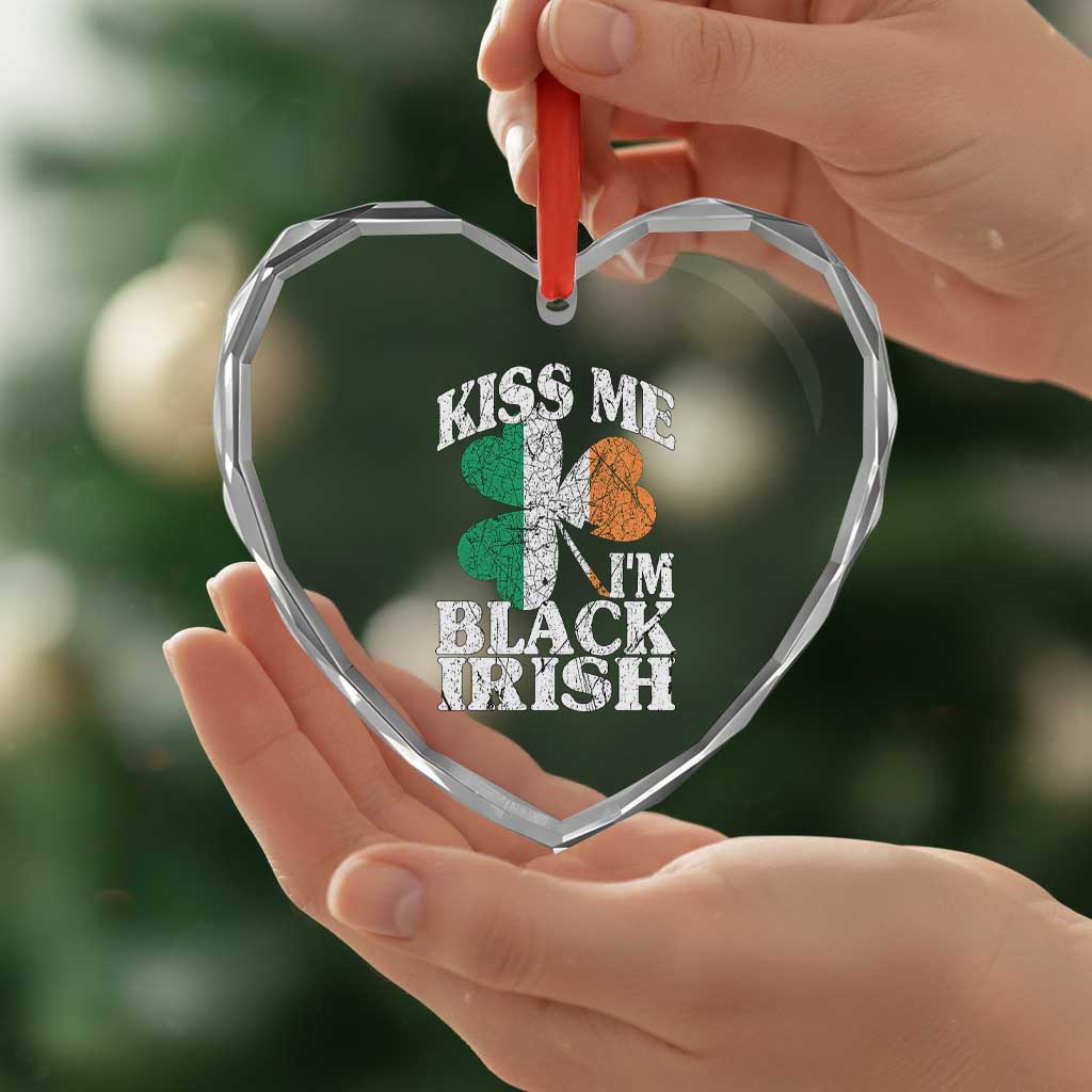 Funny Kiss Me I'm Black Irish Heart Crystal Glass Ornament St Patrick's Day Vintage Shamrock