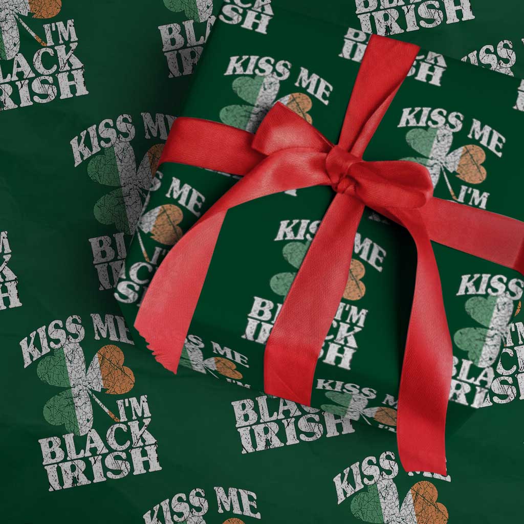 Funny Kiss Me I'm Black Irish Wrapping Paper Roll St Patrick's Day Vintage Shamrock