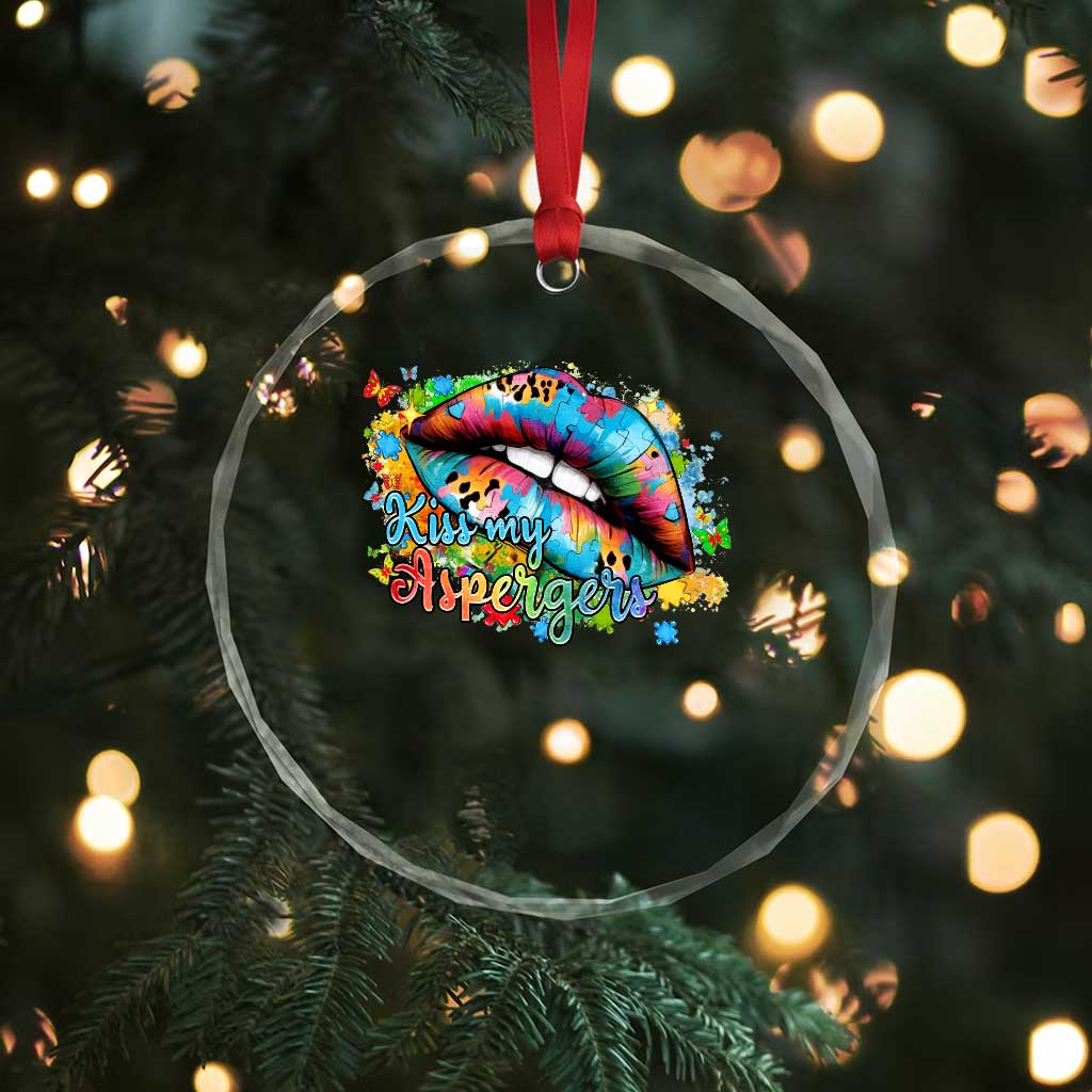 Funny Kiss My Aspergers Crystal Glass Ornament Asperger Syndrome Autism Awareness