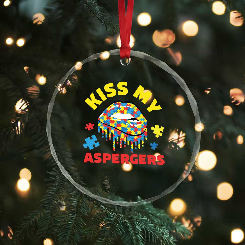 Funny Kiss My Aspergers Crystal Glass Ornament Asperger Syndrome Autism Awareness Puzzle Lips
